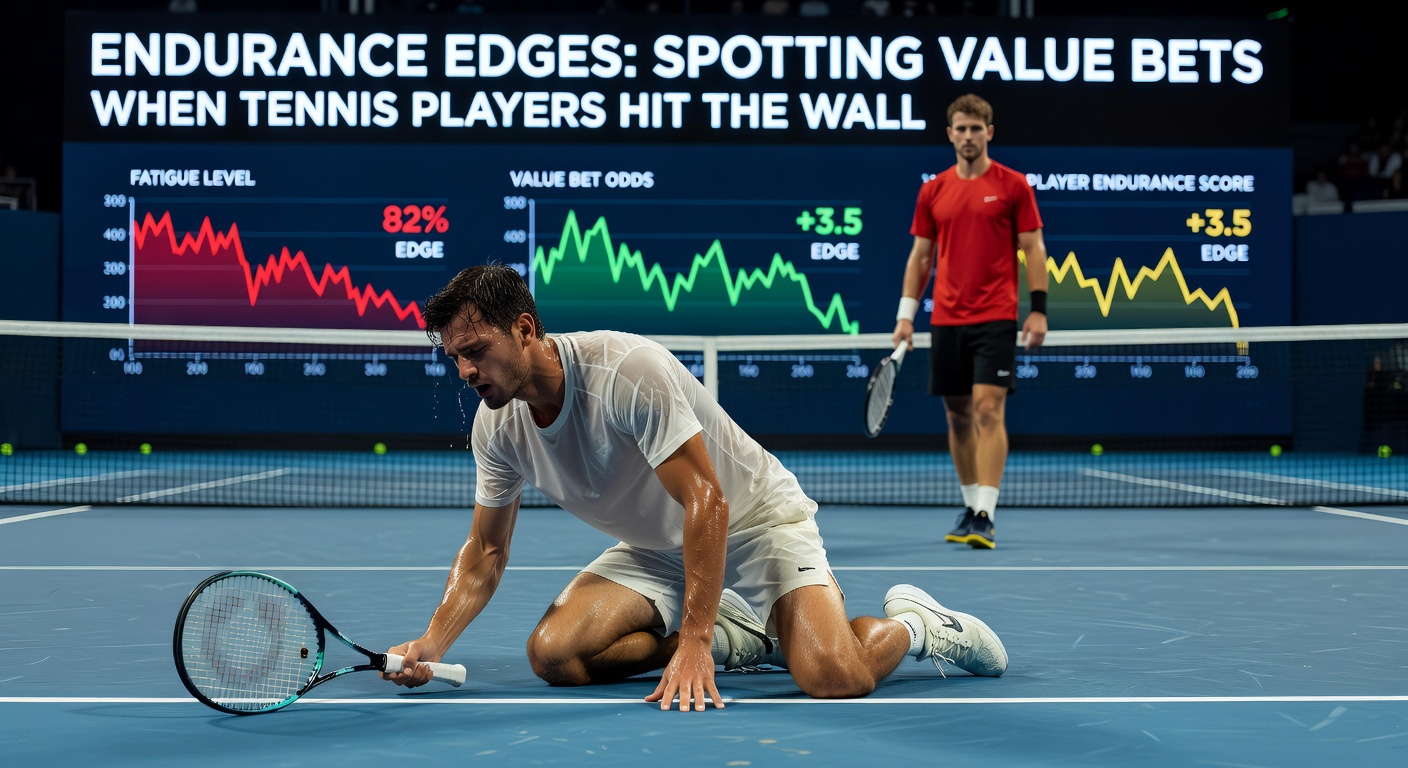 Close-up of tennis player grimacing in exhaustion during a fifth-set tiebreak, crowd blurred in background