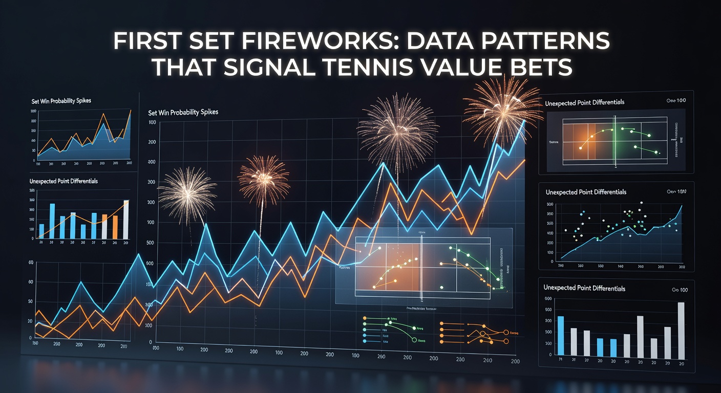 Visual breakdown of tennis player stats overlayed with first set tiebreak outcomes and betting value indicators