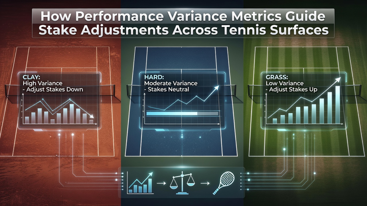Tennis court surfaces showing clay, grass and hard court variations with performance data overlays