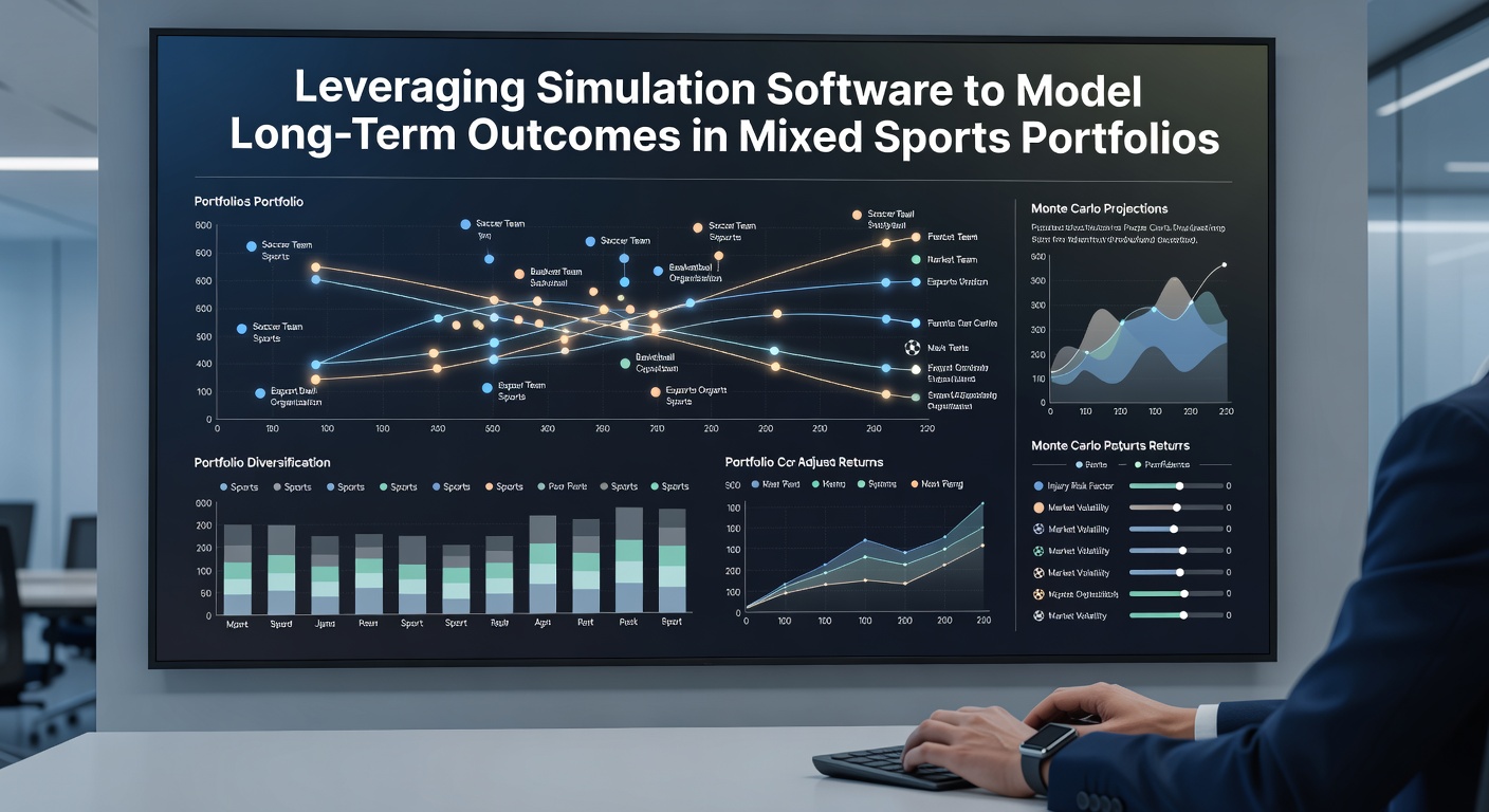 Simulation software interface displaying multi-sport portfolio projections and outcome distributions