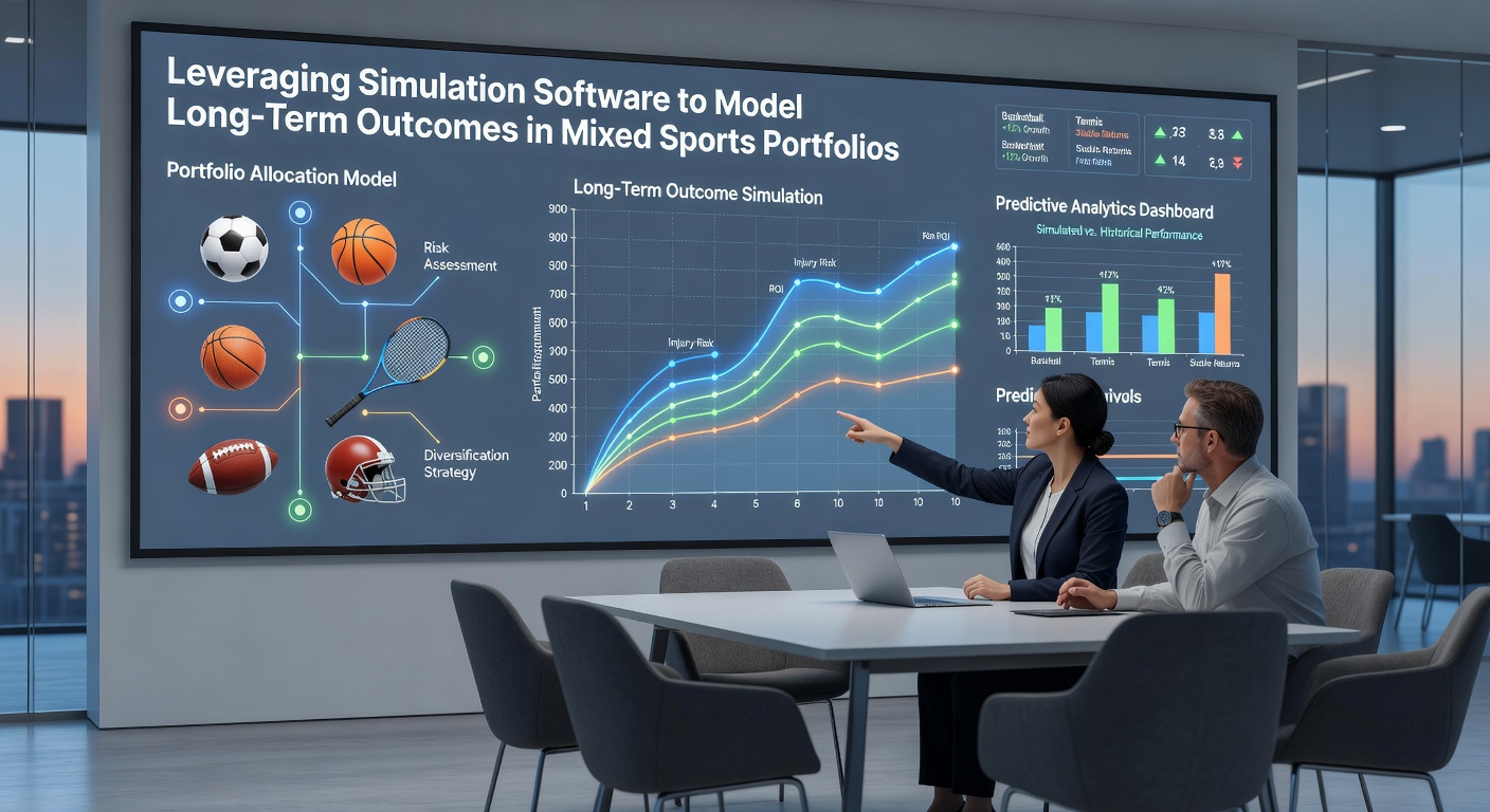 Detailed charts showing multi-year simulation results for mixed sports investment portfolios