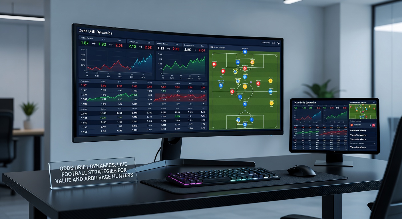 Screenshot of live betting interface displaying arbitrage opportunity from odds drift between two bookmakers during a football match