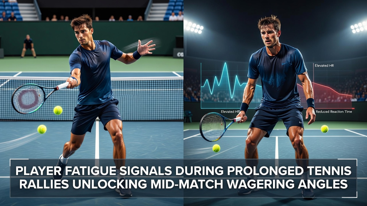 Close-up of tennis player between points showing fatigue indicators during match