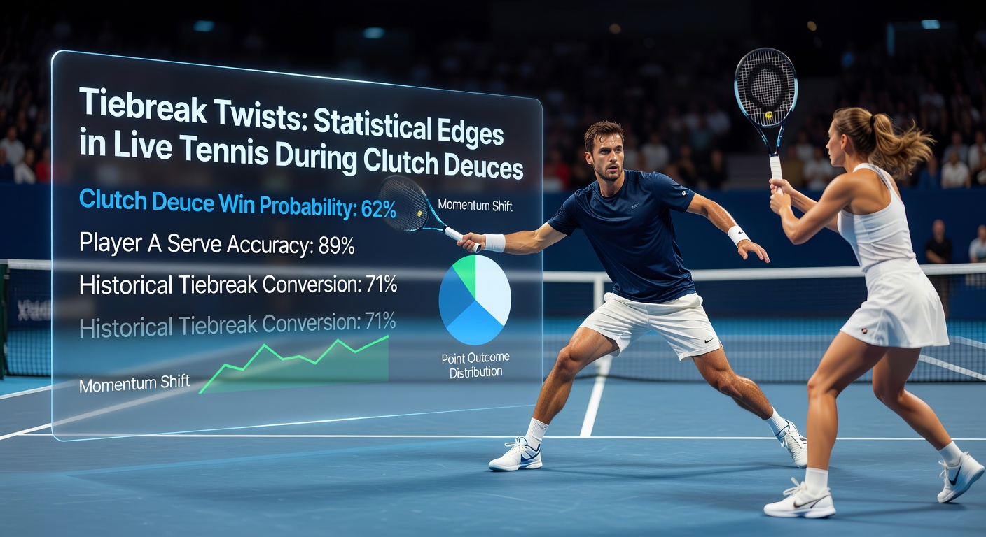 Line graph displaying tiebreak win probabilities from deuce situations across ATP matches, highlighting server advantages at 6-6 scores